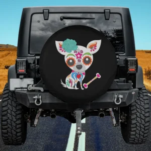 teal flower sugar skull chihuahua bone spare tire cover no camera hole for Jeep
