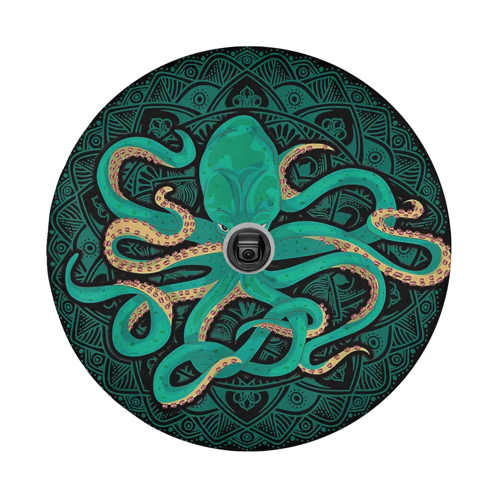 Teal kraken mandala octopus sea animal design for spare tire cover