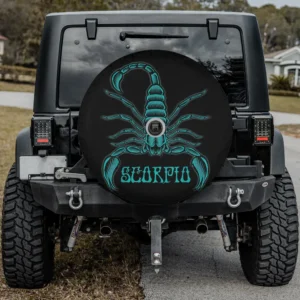 Teal scorpion Scorpio zodiac sign spare tire cover with backup camera hole for Jeep SUV