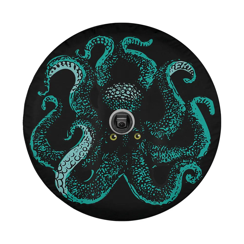 Octopus tentacles and stylized eyes graphic design for spare tire cover