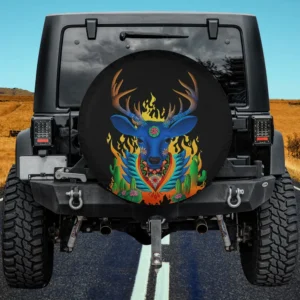 third eye huichol deer cactus flames spare tire cover with no camera hole for travel trailer