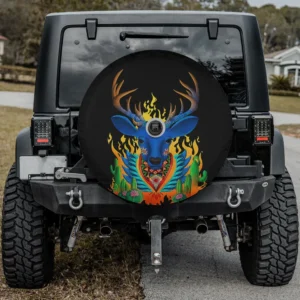 third eye huichol deer cactus flames spare tire cover with camera hole for RV and trailer