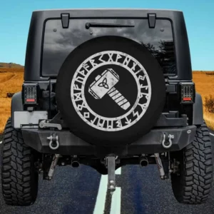 Thors Hammer runes circle Viking Celtic Norse Nordic symbol spare tire cover no camera hole