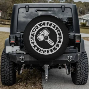Thors Hammer runes circle Viking Celtic Norse Nordic symbol spare tire cover with camera hole