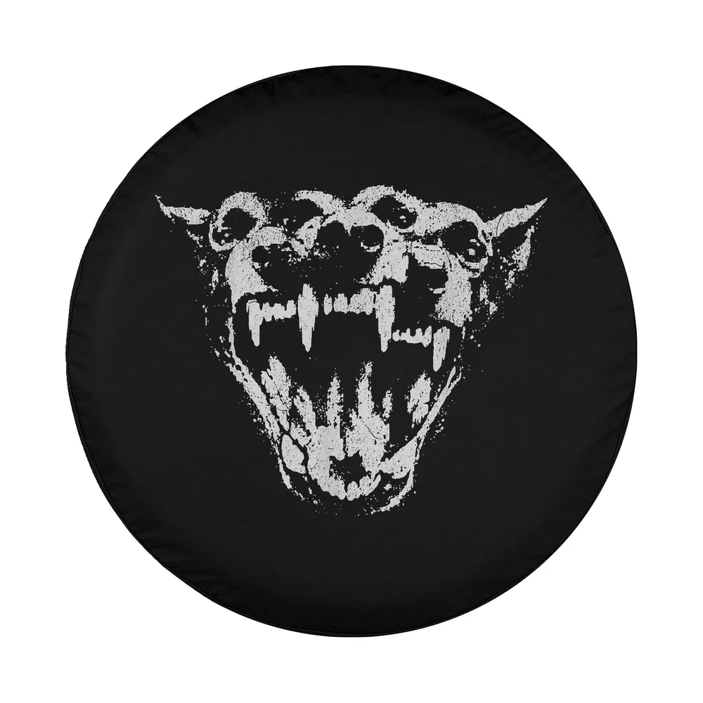 three headed dog snarling fangs grunge illustration design