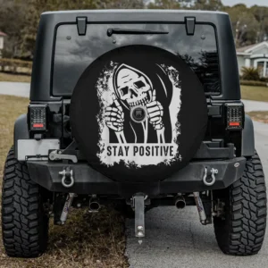 thumbs up skeleton stay positive halloween spare tire cover with camera hole for Jeep SUV