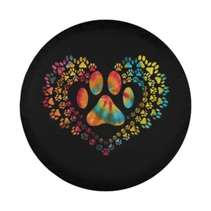 Tie dye heart dog paw print animal lover spare tire cover design only