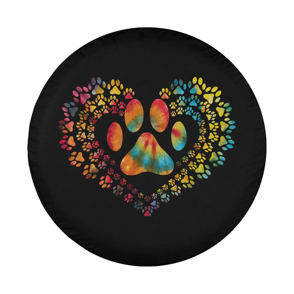 Tie dye heart dog paw print animal lover spare tire cover design only