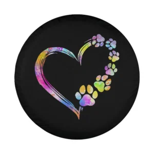 Tie dye heart and paw print design for dog lover spare tire cover