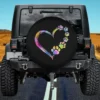 Tie dye heart dog paw print spare tire cover with no camera hole for Jeep or SUV