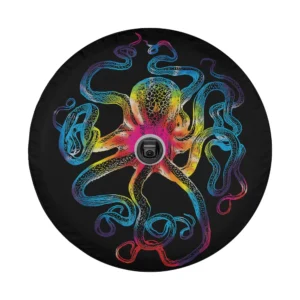 Psychedelic tie dye kraken octopus design for spare tire cover closeup