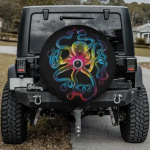 Tie dye kraken psychedelic octopus spare tire cover with backup camera hole for SUV