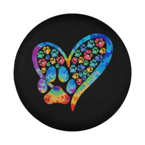 Tie dye love dog paw print heart graphic for animal lover spare tire cover