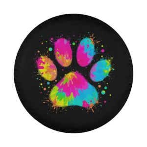 Tie dye love paint splatter dog paw design for custom spare tire cover
