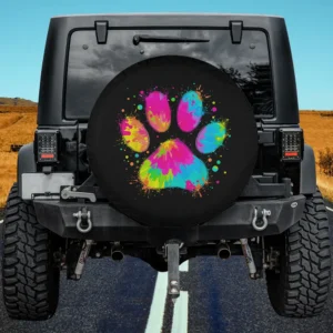 Tie dye love paint splatter dog paw spare tire cover no camera hole for Jeep