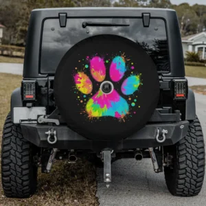 Tie dye love paint splatter dog paw spare tire cover with camera hole for SUV