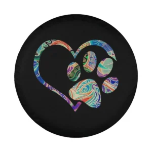 Tie dye rainbow heart dog paw print design for spare tire cover