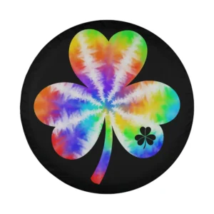Tie dye rainbow shamrock black St Patrick's Day spare tire cover design only