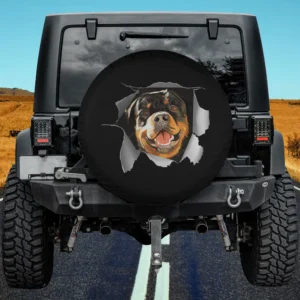 Torn paper sneaking Rottweiler dog lover spare tire cover with no camera hole