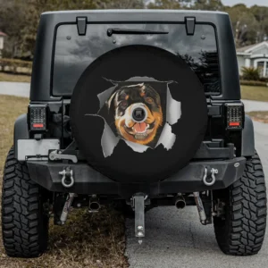 Torn paper sneaking Rottweiler dog lover spare tire cover with camera hole