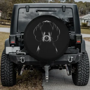 Monochrome sketch Treeing Walker Coonhound dog face art spare tire cover with camera hole