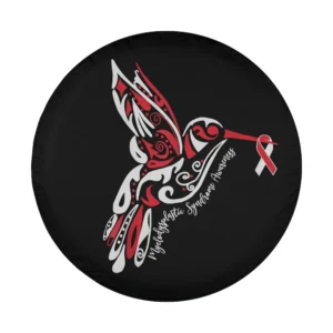 Tribal red hummingbird and awareness ribbon design for spare tire cover
