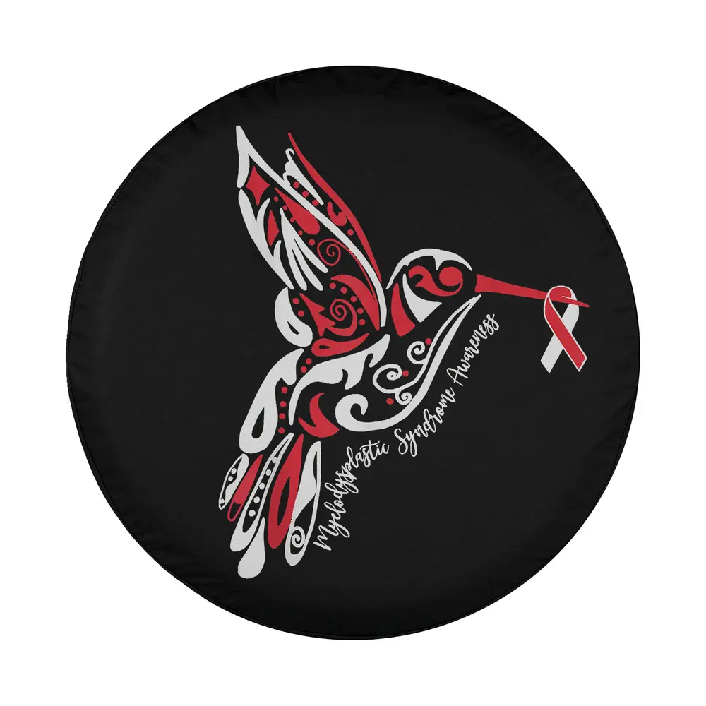 Tribal red hummingbird and awareness ribbon design for spare tire cover