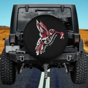 Tribal red hummingbird with awareness ribbon spare tire cover no camera hole