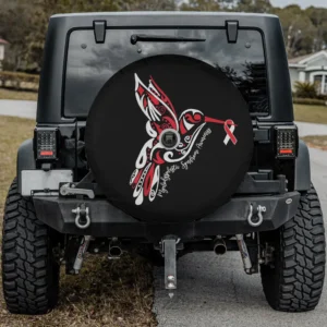 Tribal red hummingbird with awareness ribbon spare tire cover with camera hole