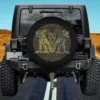 tribal sand cat aztec mandala spare tire cover on Jeep with no camera hole