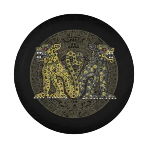 closeup tribal sand cat aztec mandala design for spare tire cover