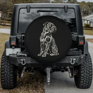 Spare tire cover with tribal vintage Cane Corso dog retro graphic and camera hole