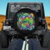 Turtle with sunglasses and palm trees on tropical surf beach spare tire cover no camera hole