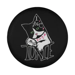 chalk art tuxedo cat with pink hearts spare tire cover design only