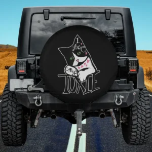tuxedo cat pink hearts chalk art spare tire cover without camera hole on Jeep