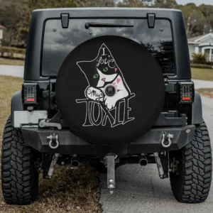tuxedo cat pink hearts chalk art spare tire cover with camera hole for SUV or RV