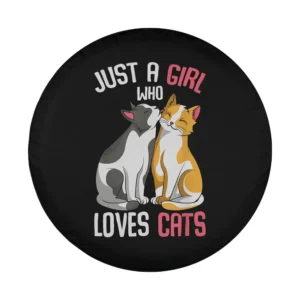 Two cartoon cats pink text girl cat spare tire cover design only