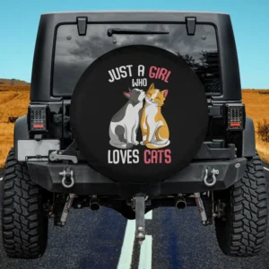 Two cartoon cats with pink text girl cat spare tire cover no camera hole for Jeep SUV RV