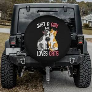 Two cartoon cats with pink text girl cat spare tire cover with camera hole for Jeep SUV RV