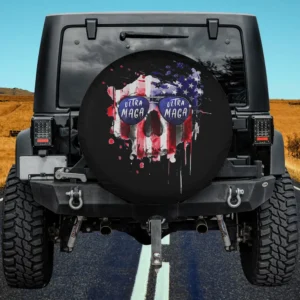 Ultra MAGA patriotic skull spare tire cover without camera hole on black background
