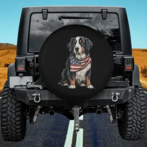 US Flag Bandana Bernese Mountain Dog Spare Tire Cover No Camera Hole