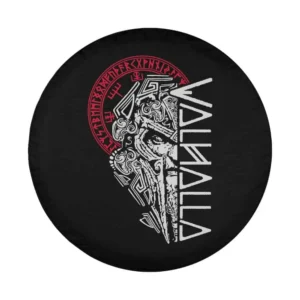Valhalla Odin mask runes Norse compass Viking design for spare tire cover
