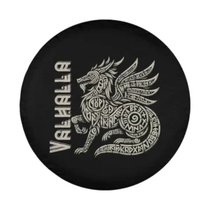 Valhalla rune dragon wolf viking design for spare tire cover closeup