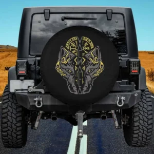 Valhalla wolf mask Odin runes Norse compass Viking spare tire cover without camera hole for Honda HRV