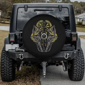 Valhalla wolf mask Odin runes Norse compass Viking spare tire cover with camera hole for Honda HRV