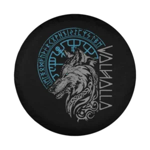 Valhalla wolf Odin's runes Norse compass Viking design closeup
