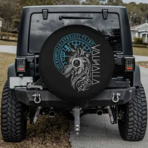 Valhalla wolf Odin's runes Norse compass Viking spare tire cover with camera hole