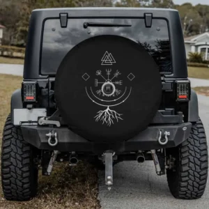Valknut Vegvisir roots Norse mythology spare tire cover for Land Rover Defender with camera hole