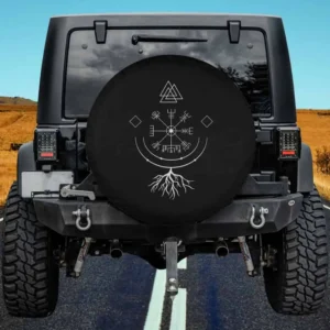 Valknut Vegvisir roots Norse mythology spare tire cover for Land Rover Defender without camera hole
