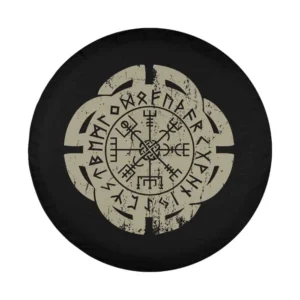 Nordic Norse mythology Vegvisir compass and rune circle design for spare tire cover